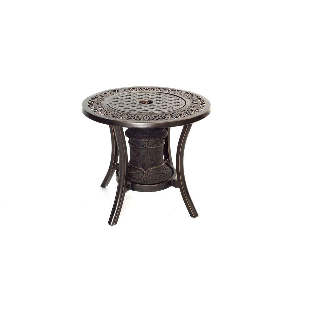 Hanover Traditions Aluminum Round Patio Outdoor Side Table With Fire Pit Tradfireurn The Home Depot