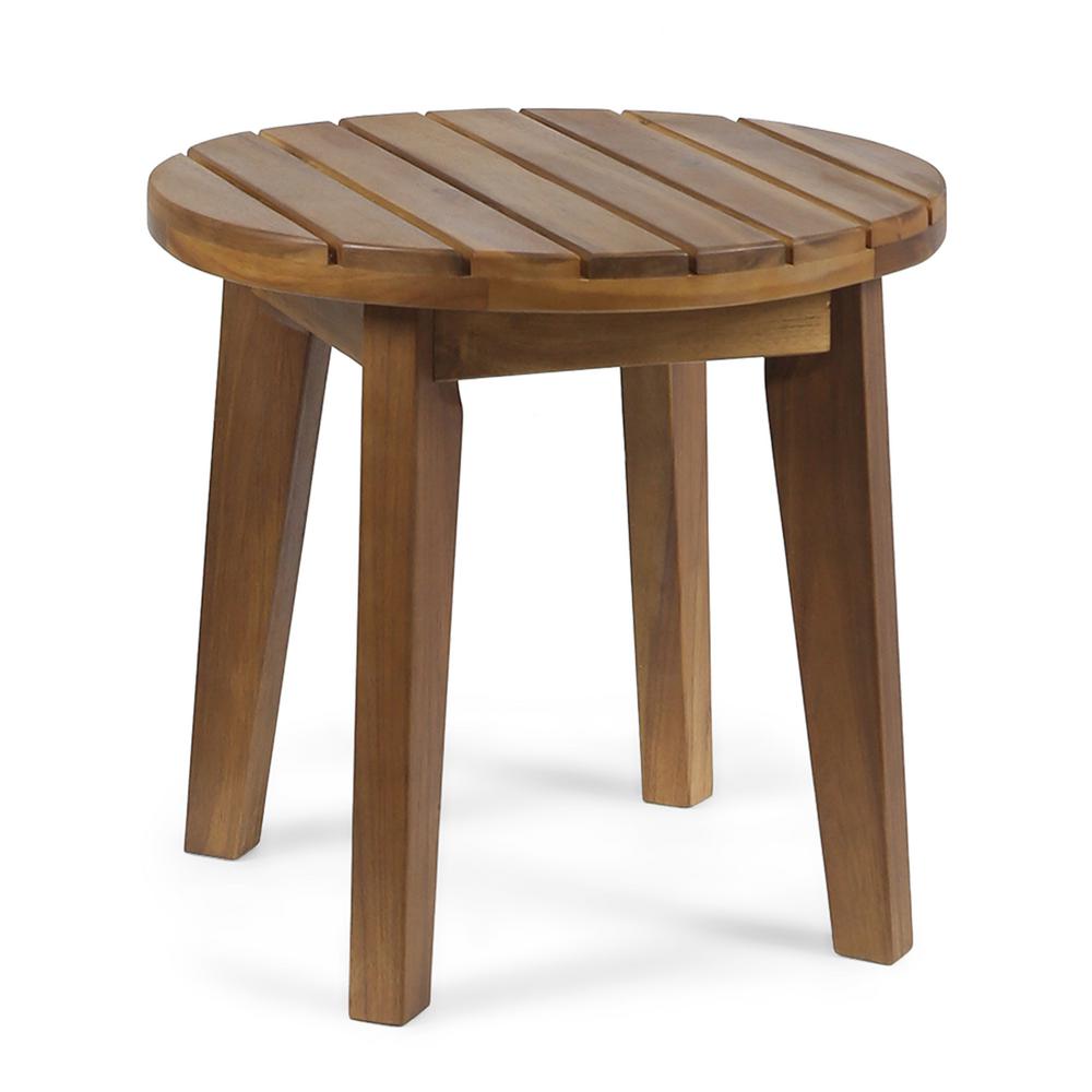 Noble House Gertrude Teak Brown Round Wood Outdoor Side Table