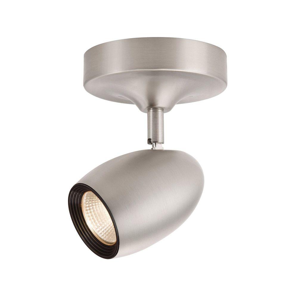 hampton bay 1-light brushed nickel led dimmable spot light with