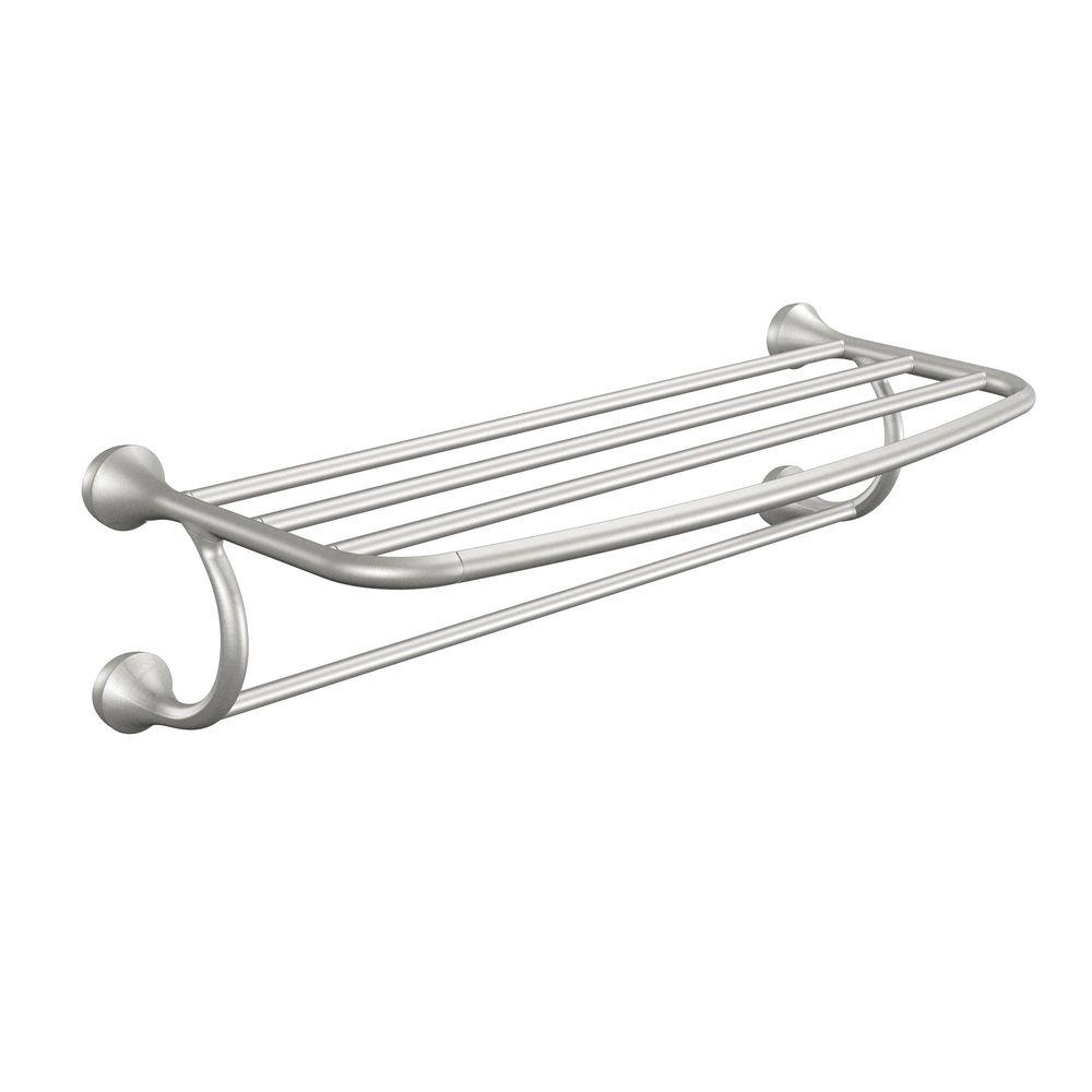 brushed nickel bathroom shelving unit