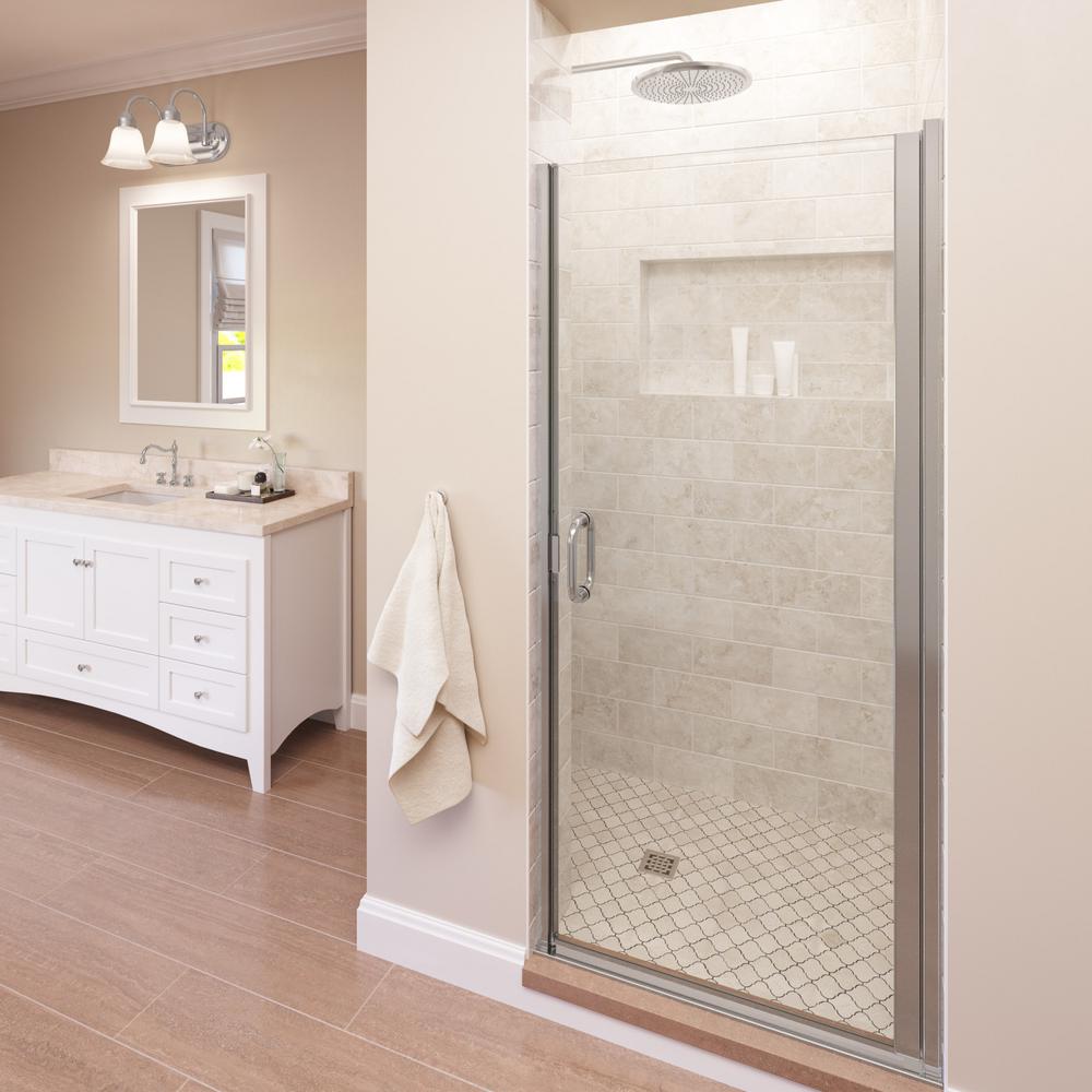 Basco Infinity 28 In X 76 In Semi Frameless Hinged Shower Door In Chrome With Aquaglidexp Clear Glass