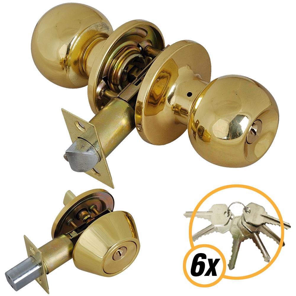 Grip Tight Tools Solid Brass Entry Door Knob Combo Lock Set with