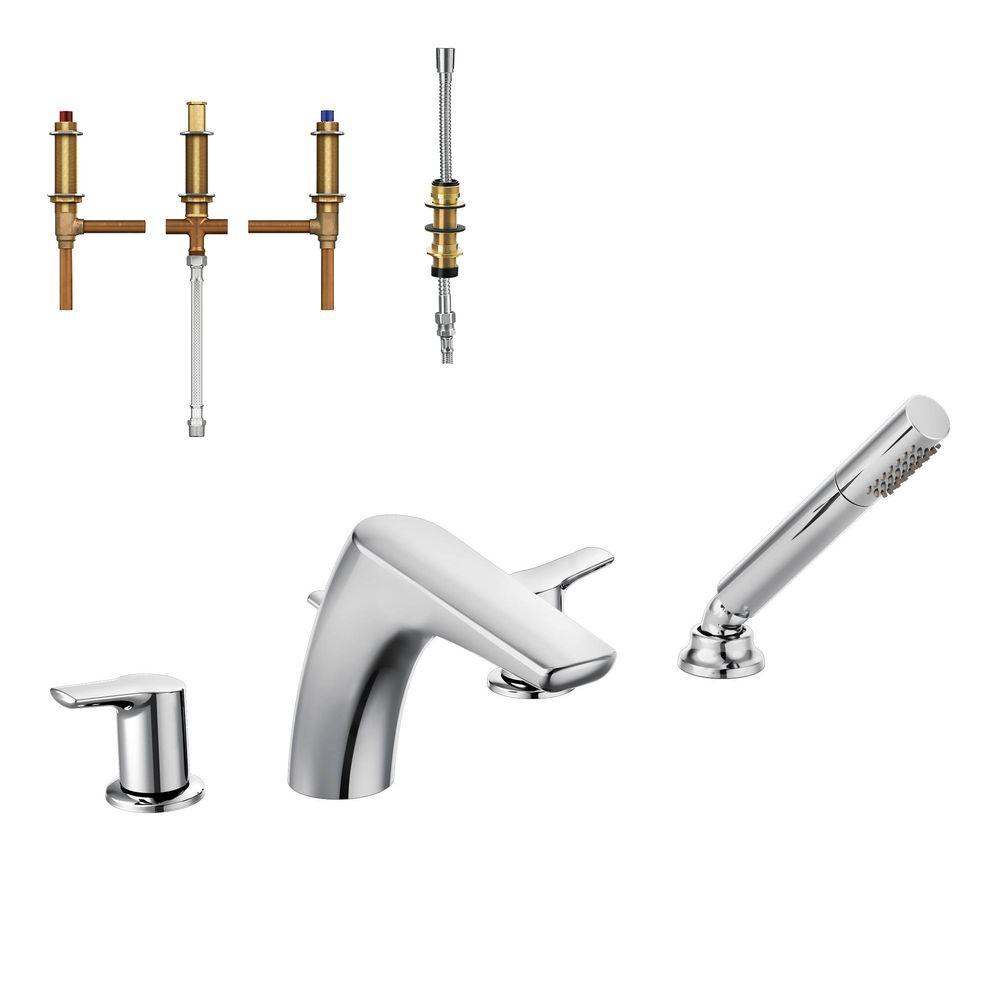 Moen Method 2 Handle Low Arc Roman Tub Faucet Trim Kit With Handshower And Valve In Chrome T987 