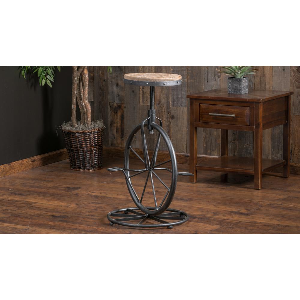 Noble House Michaelo 27 5 In Wood Bicycle Wheel Adjustable Bar Stool 753 The Home Depot