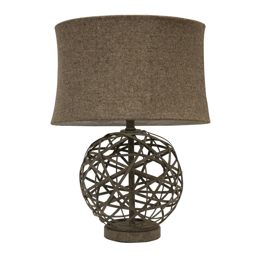 Decor Therapy Strapped Ball 21 75 In Antique Gray Table Lamp With Decor Therapy Strapped Ball 21 75 In Antique Gray Table Lamp With Tweed Shade