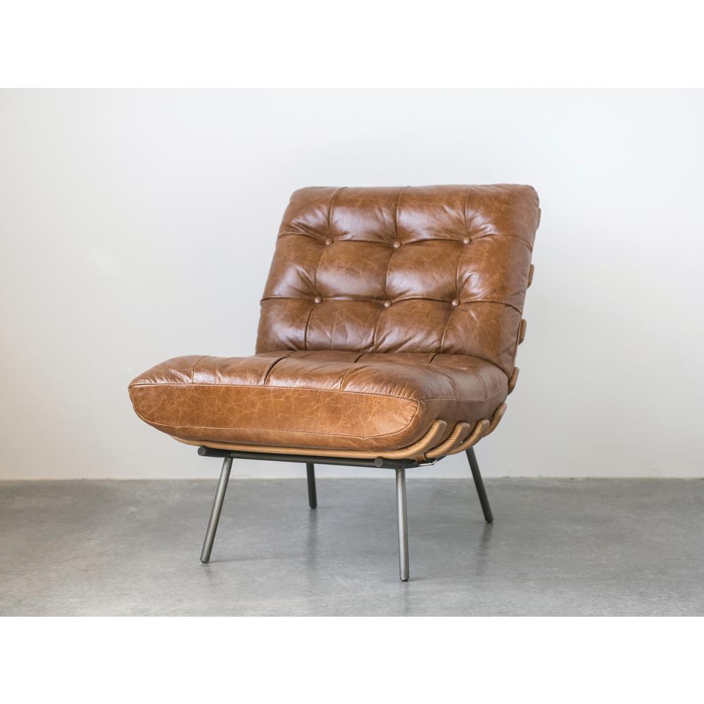 3r Studios Brown Leather Upholstered Armless Chair Df1921 The Home Depot