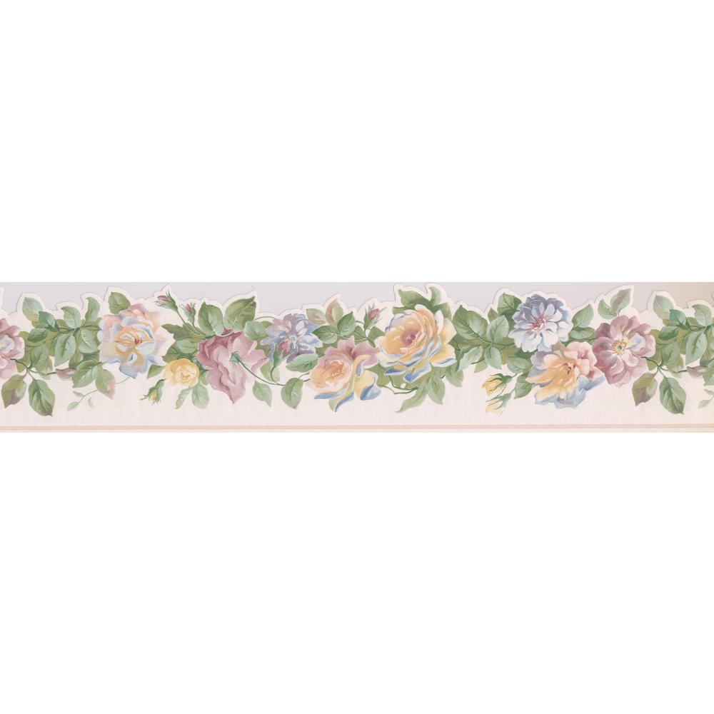 Norwall Yellow Pink Purple Roses on Vine Floral Prepasted Wallpaper ...