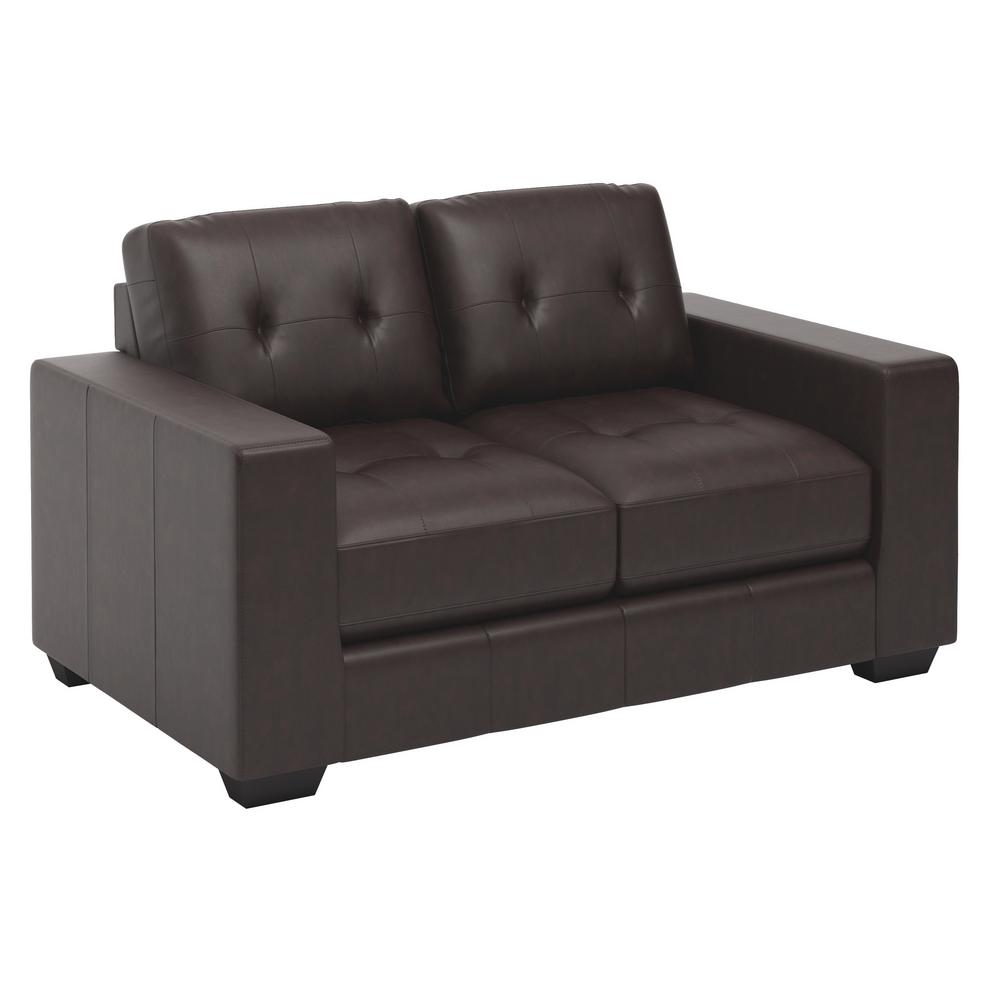 Leather Sofas Loveseats Living Room Furniture The Home Depot Club Tufted Chocolate Brown Bonded Leather Loveseat