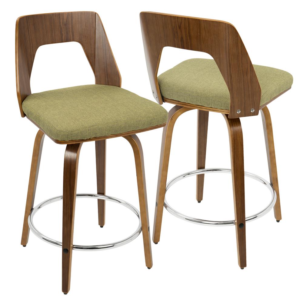 Lumisource Trilogy 24 In Walnut And Green Fabric Counter Stool Set Walnut And Green Fabric Counter Stool Set Of 2