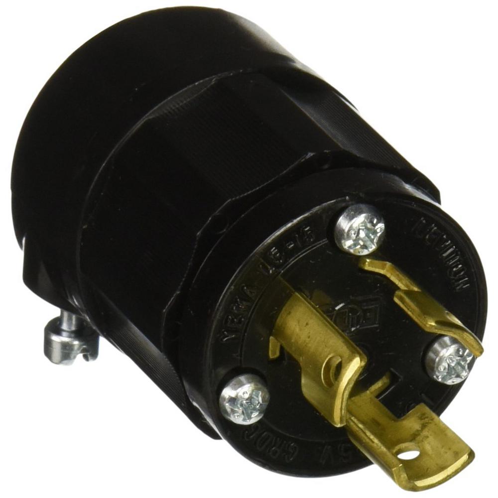 Leviton 15 Amp 125-Volt Locking Grounding Plug, Black-4720-B - The Home ...