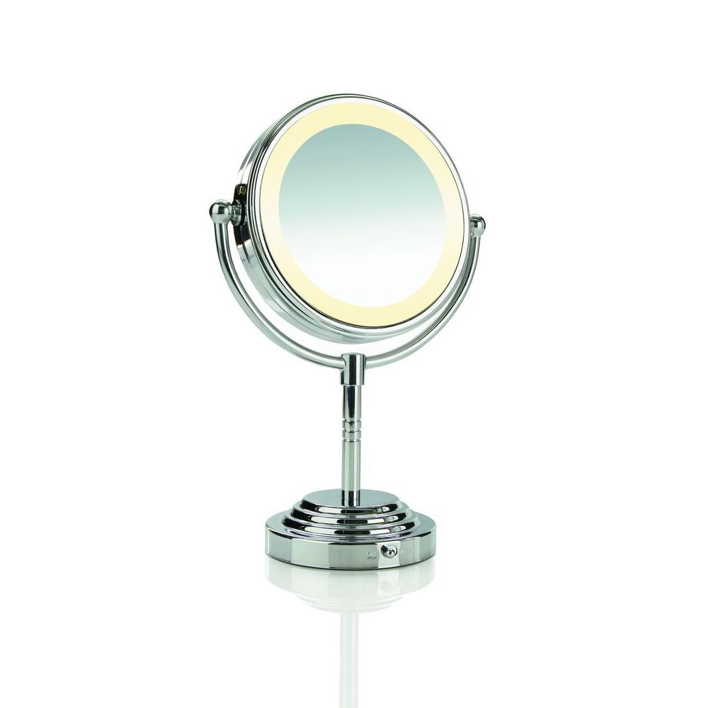 Conair Lighted Pedestal Makeup Mirror Battery Or Ac Adapter Be4nw The Home Depot Conair Lighted Pedestal Makeup Mirror, Battery Illuminated Makeup Mirror