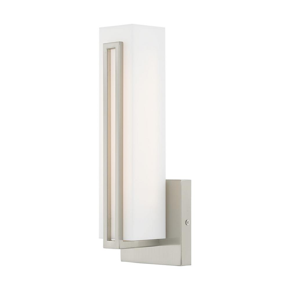 Livex Lighting Vanity The Home Depot Fulton 4 5 In Brushed Nickel Led Sconce With Hand Blown Satin Opal White Glass