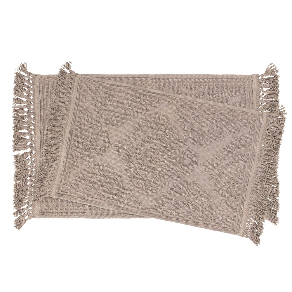 Jean Pierre Ricardo Cotton Fringe 17 in. x 24 in./21 in. x 34 in. 2Piece Bath Rug Set in Linen