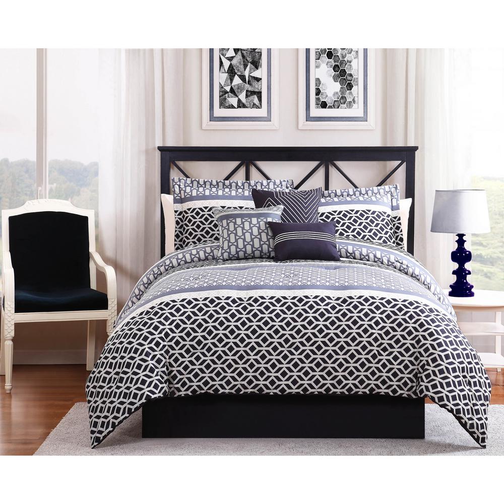 Madison Black Grey 7 Piece Full Queen Comforter Set