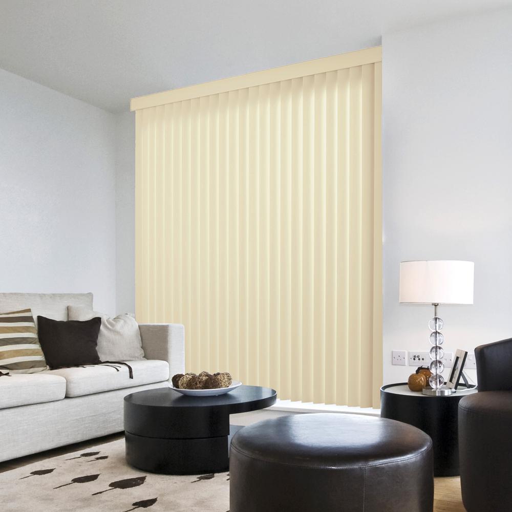 Hampton Bay 3 5 In W X 84 In L Crown Alabaster Room Darkening 3 5 In Vertical Blind Louver Set 9 Pack