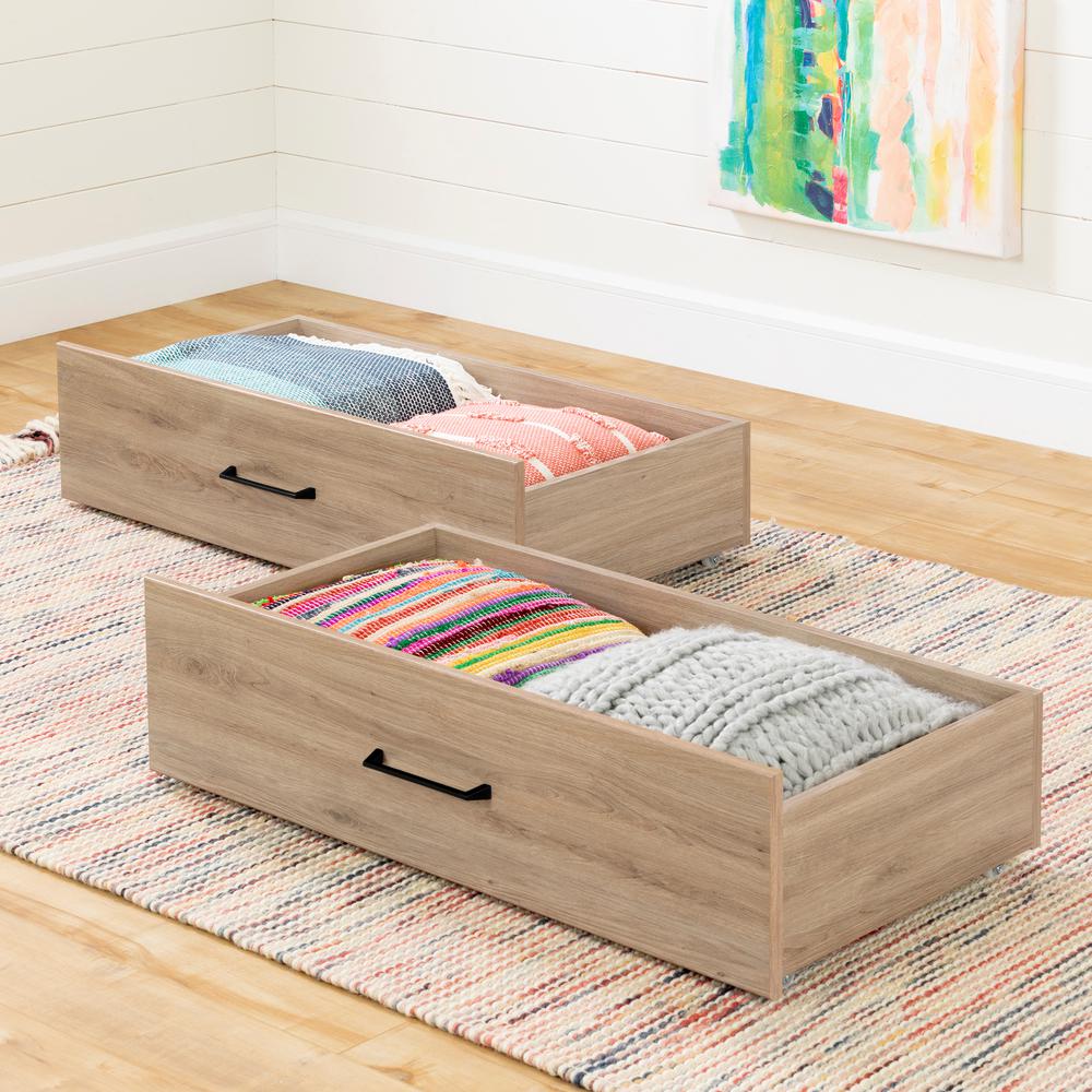 South Shore Fakto Rustic Oak Drawers On Wheels Set Of 2 11028
