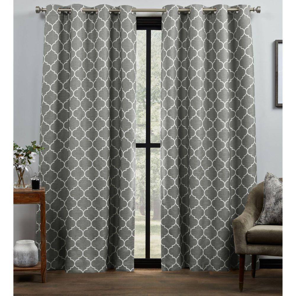 Bensen Trellis Grey White Blackout Grommet Top Curtain Panel 52 In W X 96 In L 2 Panels Eh8459 02 2 96g The Home Depot