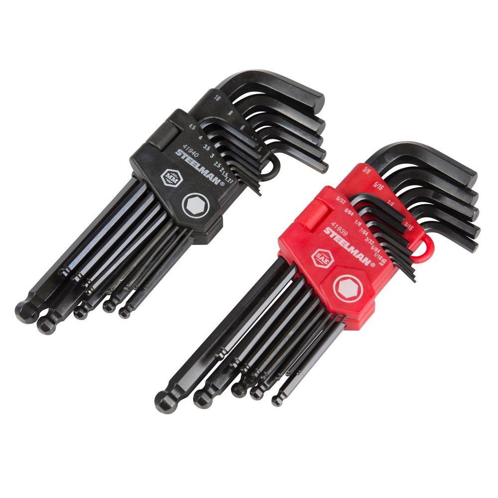 STEELMAN SAE Metric Long Arm Ball End Hex Key Wrench Set 26 Piece 