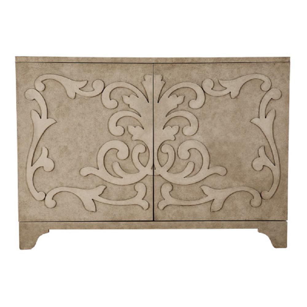 Homefare Ornate Overlay Beige 2 Door Accent Bar Cabinet D153 064