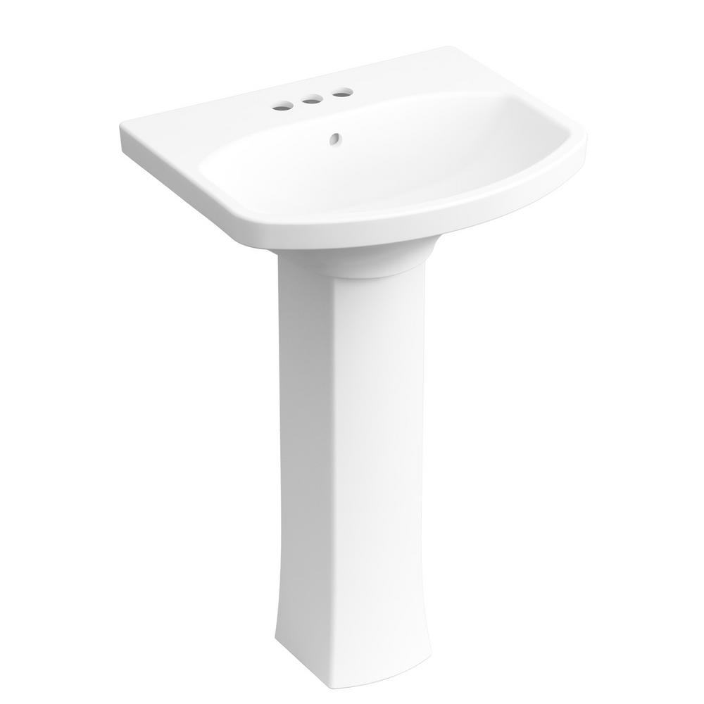 Elmbrook 24 In Pedestal Sink In White With 4 In Centerset Faucet Holes