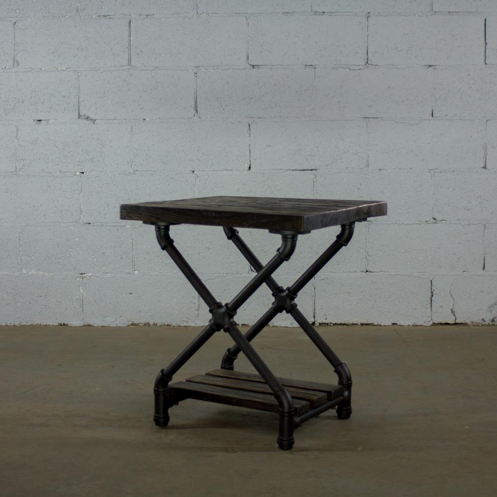 Furniture Pipeline Houston Black Rectangle Pipe Side End Houston Black Rectangle Pipe Side End Table Bedroom Night Stand 2 Shelf Metal Reclaimed Aged Wood