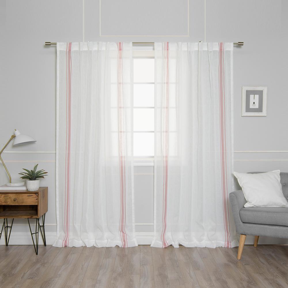 Best Home Fashion 84 In L Sheer Faux Linen Pink Triple Stripe
