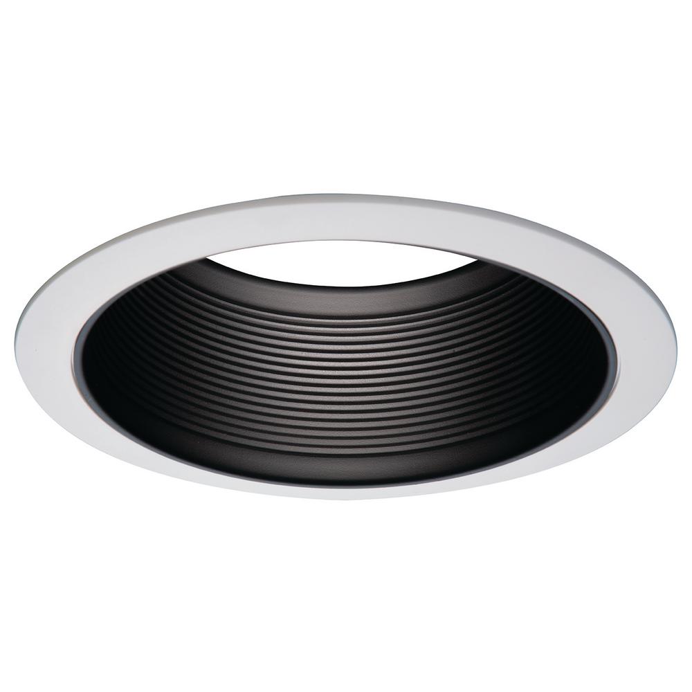 Halo E26 6 in. Series Black Recessed Ceiling Light Fixture Trim with Tapered Baffle and White