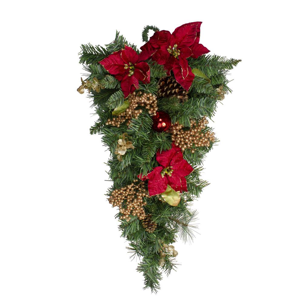 Unlit Northlight 28/” Gold Poinsettia and Pinecone Artificial Christmas Swag