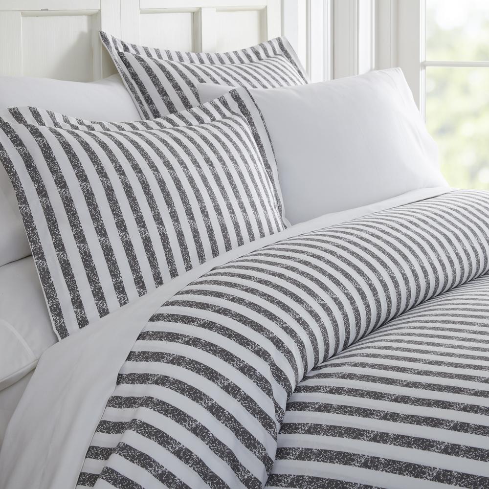Rugged Stripes Patterned Performance Gray Queen 3 Piece Duvet Cover Set