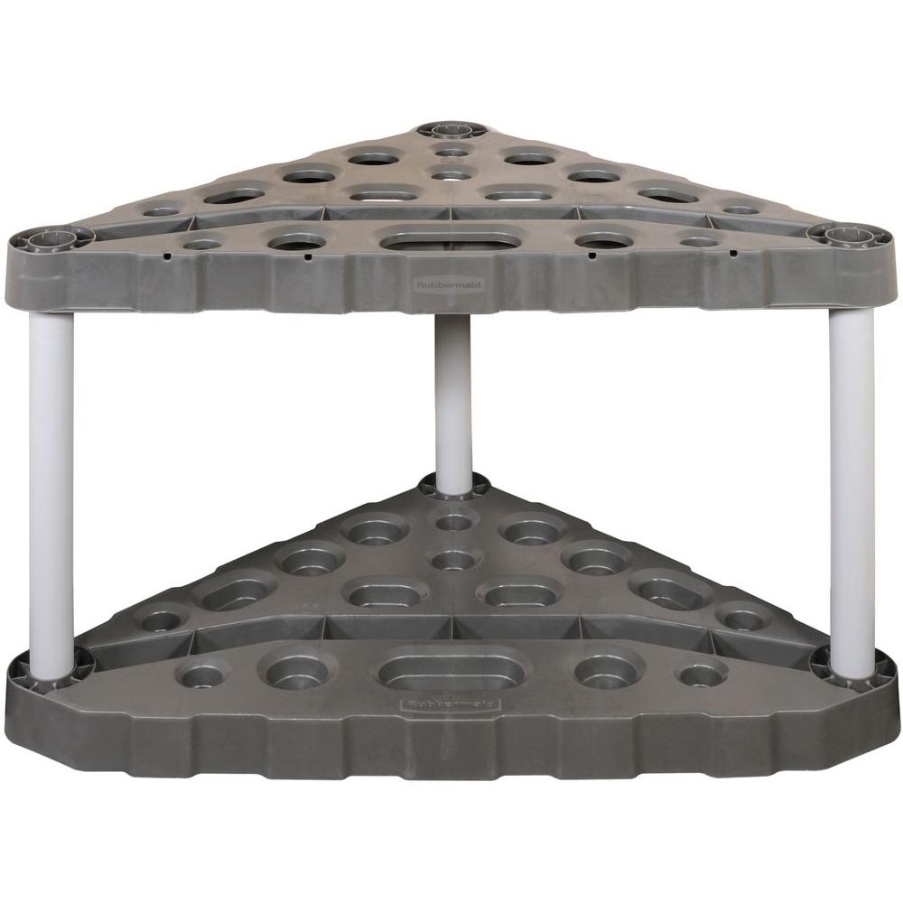 Rubbermaid Black 2Tier Corner Plastic Shelving Unit (32 in. W x 20 in