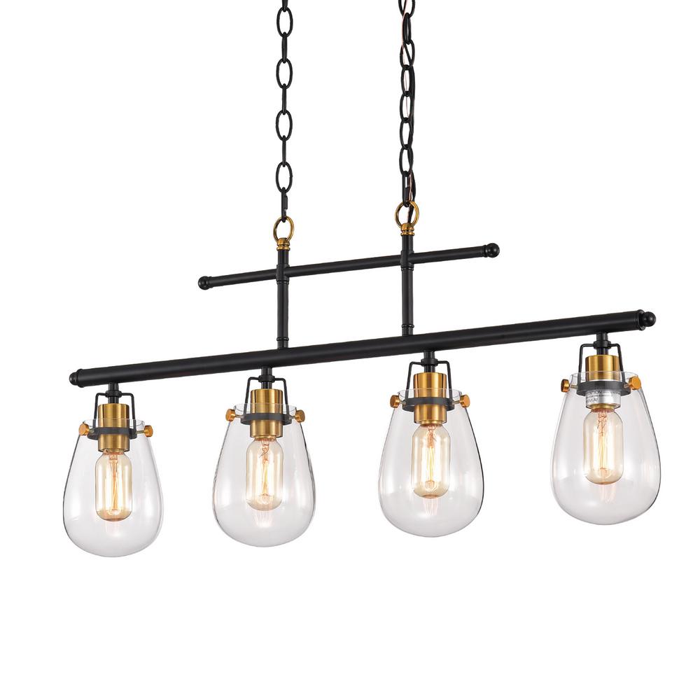Edvivi 4Light Black and Antique Gold Kitchen Island Chandelier