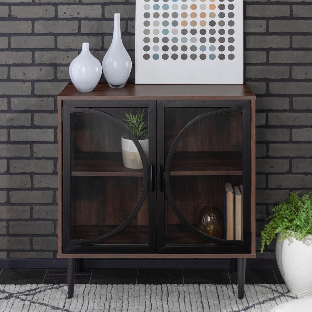 Walker Edison 30 Metal Door Accent Console W Tempered Glass