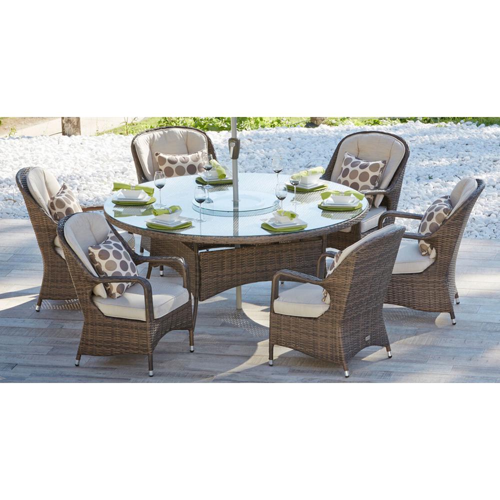 Direct Wicker Cordella Brown 7 Piece Round Outdoor Dining Set With Beige Cushions Pad 1711 The Home Depot - Round Wicker Garden Table And Chairs Direct Wicker Cordella Brown 7 Piece Round Outdoor Dining Set With Beige Cushions Pad 1711 The Home Depot - Round Wicker Garden Table And Chairs