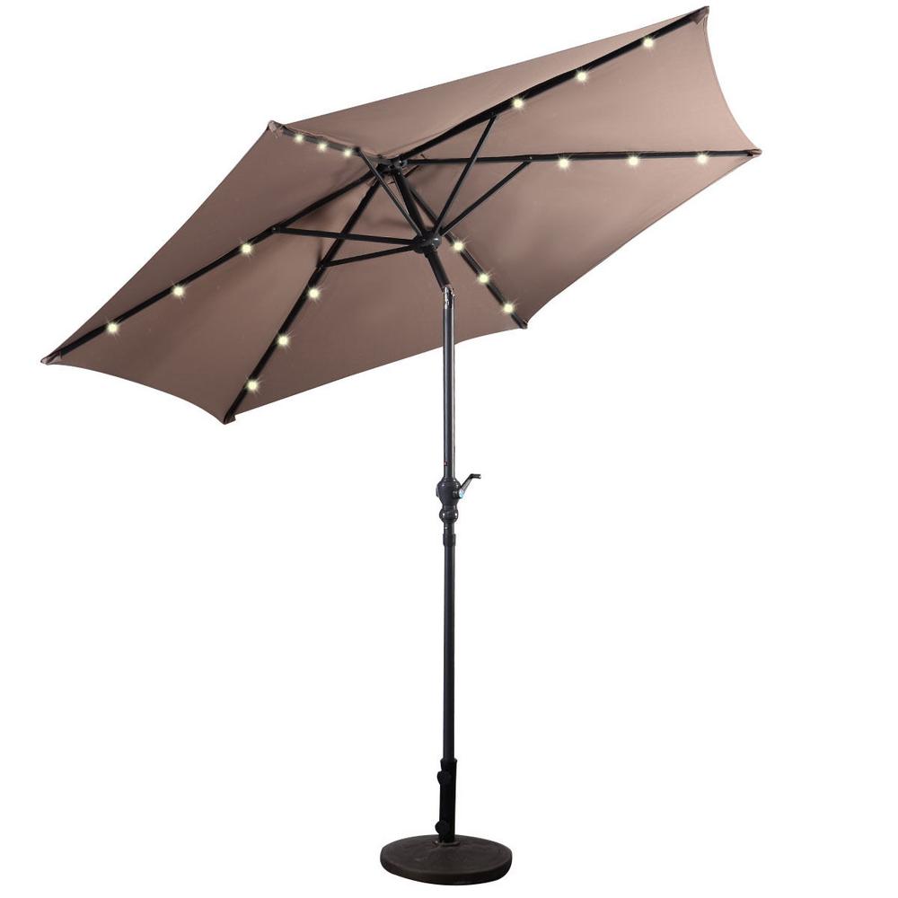 Costway 9 Ft Led Steel Market Tilt Patio Solar Umbrella With Crank Outdoor In Tan Op2804tn The Home Depot