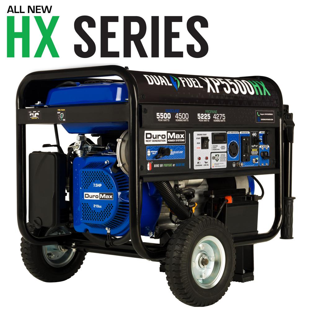 DuroMax XP5500HX 5,500-Watt 210cc Dual Fuel Gas Propane Portable Generator with CO Alert