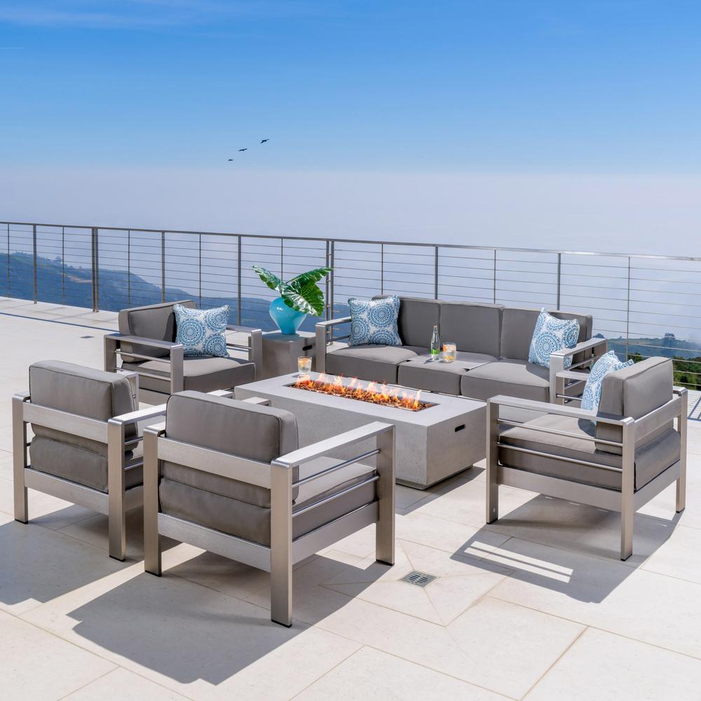 Noble House Valentina Khaki 7 Piece Aluminum Patio Fire Pit Conversation Set With Cushions 13477 The Home Depot - Patio Furniture With Fire Pit Home Depot Noble House Valentina Khaki 7 Piece Aluminum Patio Fire Pit Conversation Set With Cushions 13477 The Home Depot - Patio Furniture With Fire Pit Home Depot