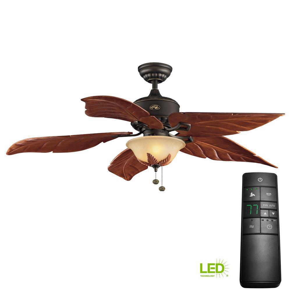 Hampton Bay Antigua Plus 56 In Led Oil Rubbed Bronze Ceiling Fan With Light Kit And Remote Control