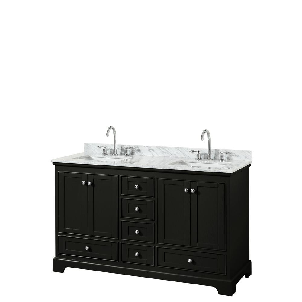 Wyndham Collection Deborah 60 In Double Bathroom Vanity In Dark Espresso With Marble Vanity Top In White Carrara With White Basins Wcs202060ddecmunsmxx The Home Depot