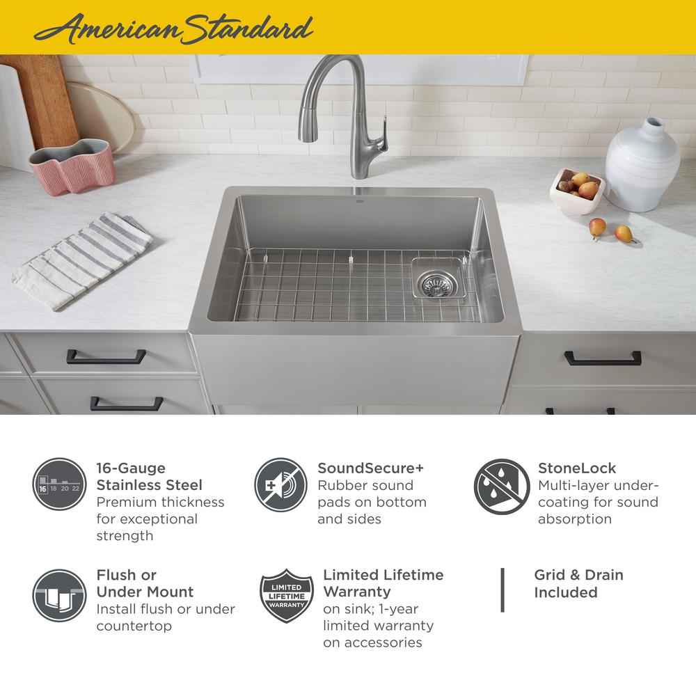 American Standard Avery Farmhouse Apron Front Stainless Steel 30 In Single Bowl Kitchen Sink 1180sb3020ss 075 The Home Depot