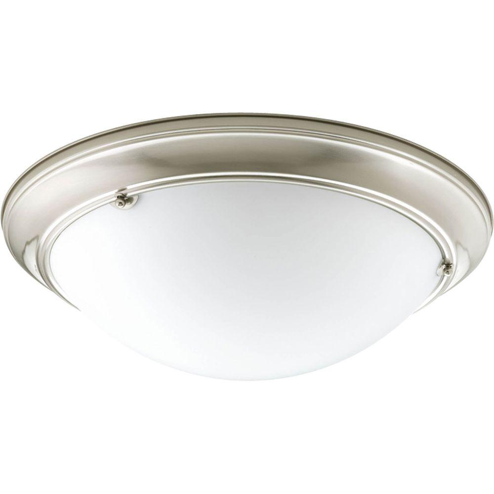 Progress Lighting Eclipse 3 Light Brushed Nickel Flush Mount With Progress Lighting Eclipse 3 Light Brushed Nickel Flush Mount With Satin White Glass