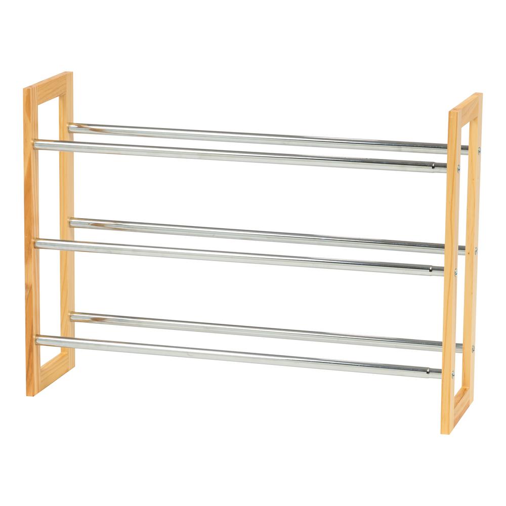 Iris 46 85 In W X 17 91 In H 15 Pair 3 Tier Metal Extendable Pine Wood Shoe Rack 596023 The Home Depot