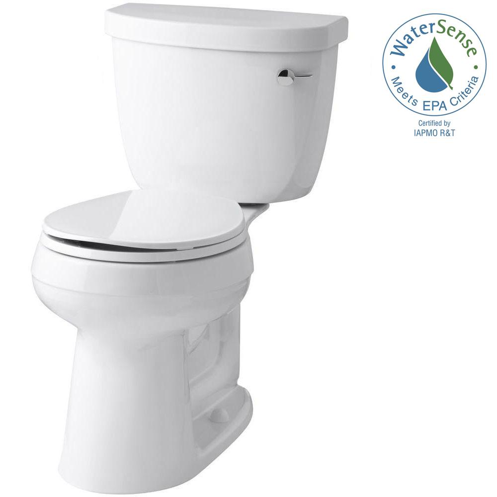 Kohler Cimarron Comfort Height 2 Piece 1 28 Gpf Single Flush Round Toilet With Aquapiston Flush Technology In White K 3887 Ra 0 The Home Depot