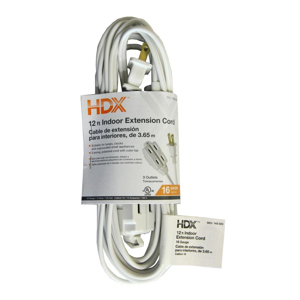 Hdx 12 Ft 16 2 Indoor Cube Tap Extension Cord White Hd 145 033 The Home Depot