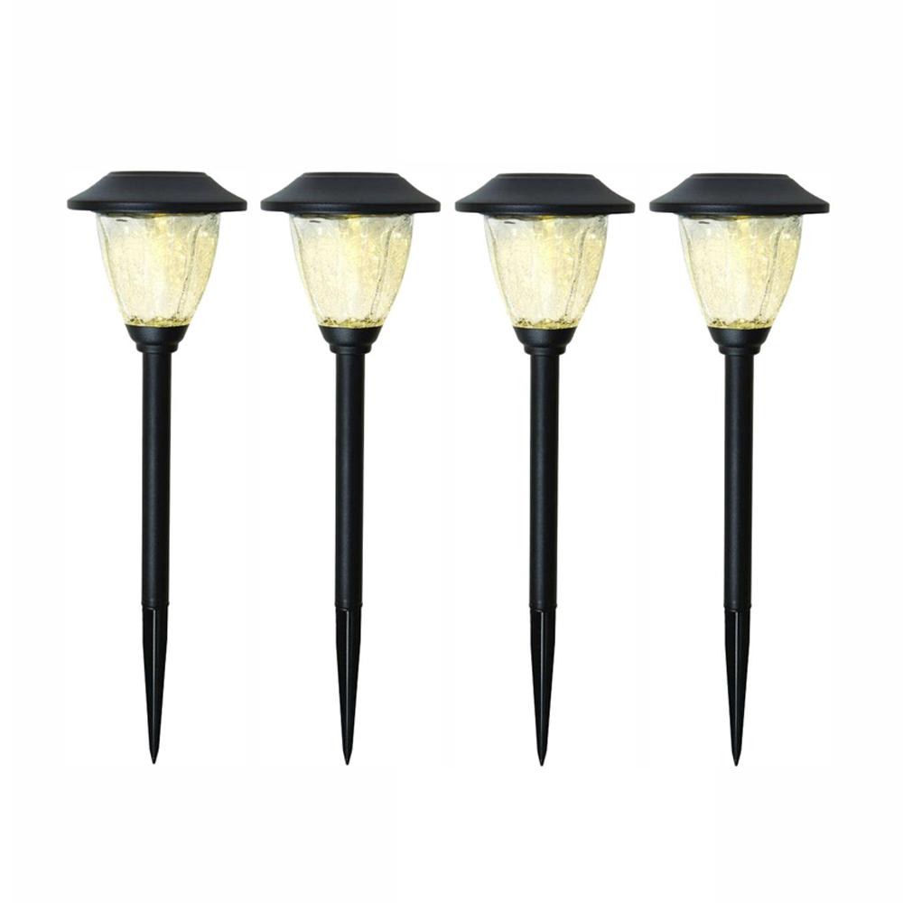 Hampton Bay Solar Black Outdoor Integrated LED Landscape Pathway Light with Crackle Glass (4