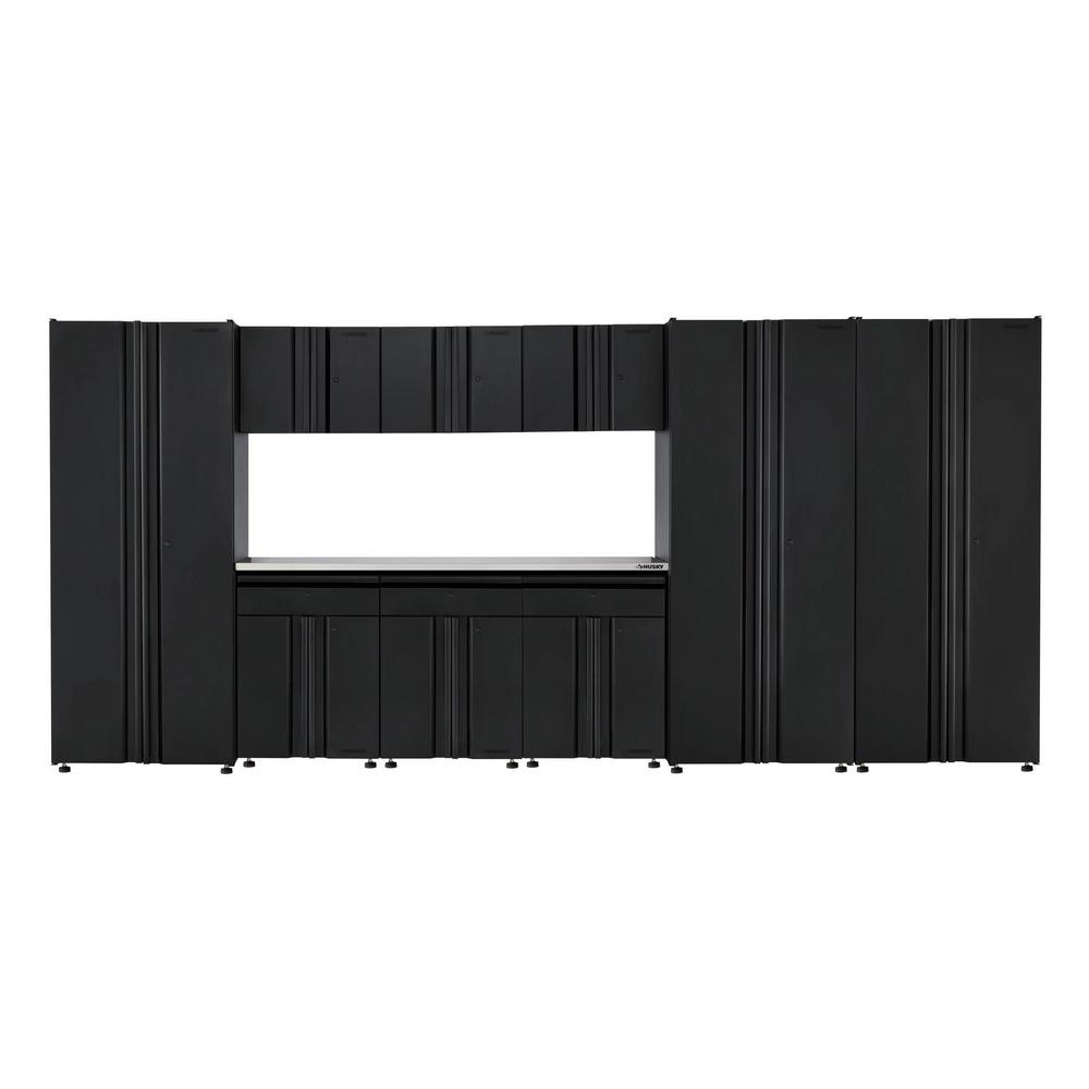 Pre Assembled Black Husky Garage Cabinets Storage Systems Welded 163 In W X 75 H 19 D Steel