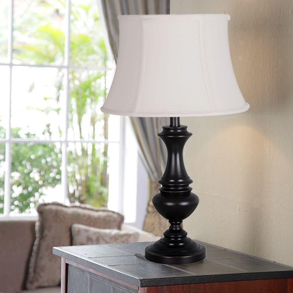 Hampton Bay Candler 25 75 In Oil Rubbed Bronze Table Lamp With Bell Shaped Cream Shade 18823 000 The Home Depot