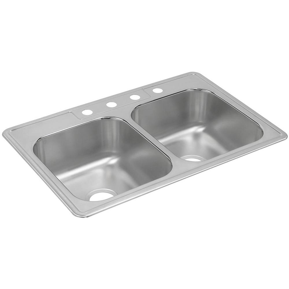 Kohler Staccato Drop In Stainless Steel 33 In 4 Hole Double Bowl