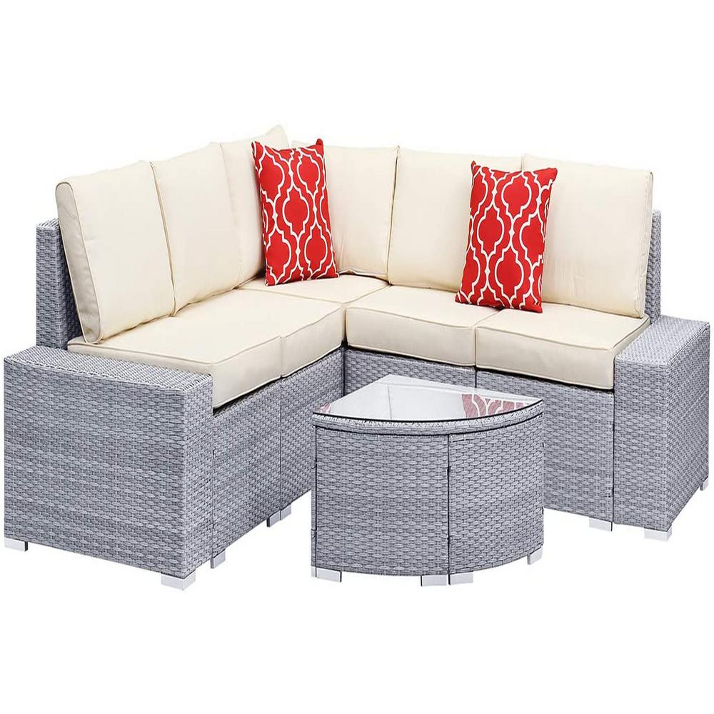 Boyel Living Light Gray 6 Piece Pe Rattan Wicker Patio Furniture Sets Outdoor Sectional Conversation Sofa With Beige Cushions Wf Ob Rs023 The Home Depot