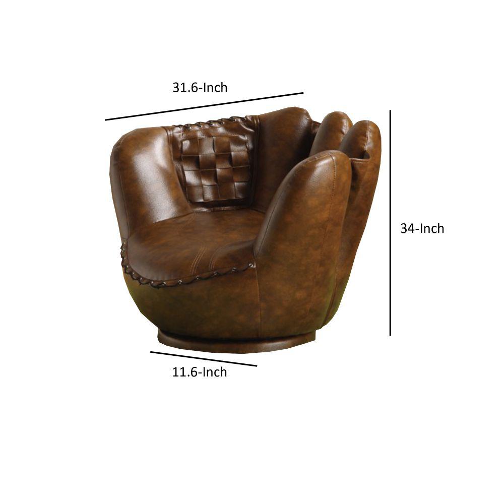 Benjara Brown And White Leather Baseball Glove Chair And Ottoman