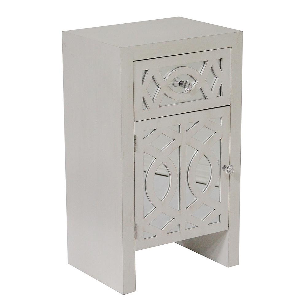 Sy Assembled 18 In X 13 Antique White Wood Raised Accent Storage Cabinet With Mirrored Glass Door